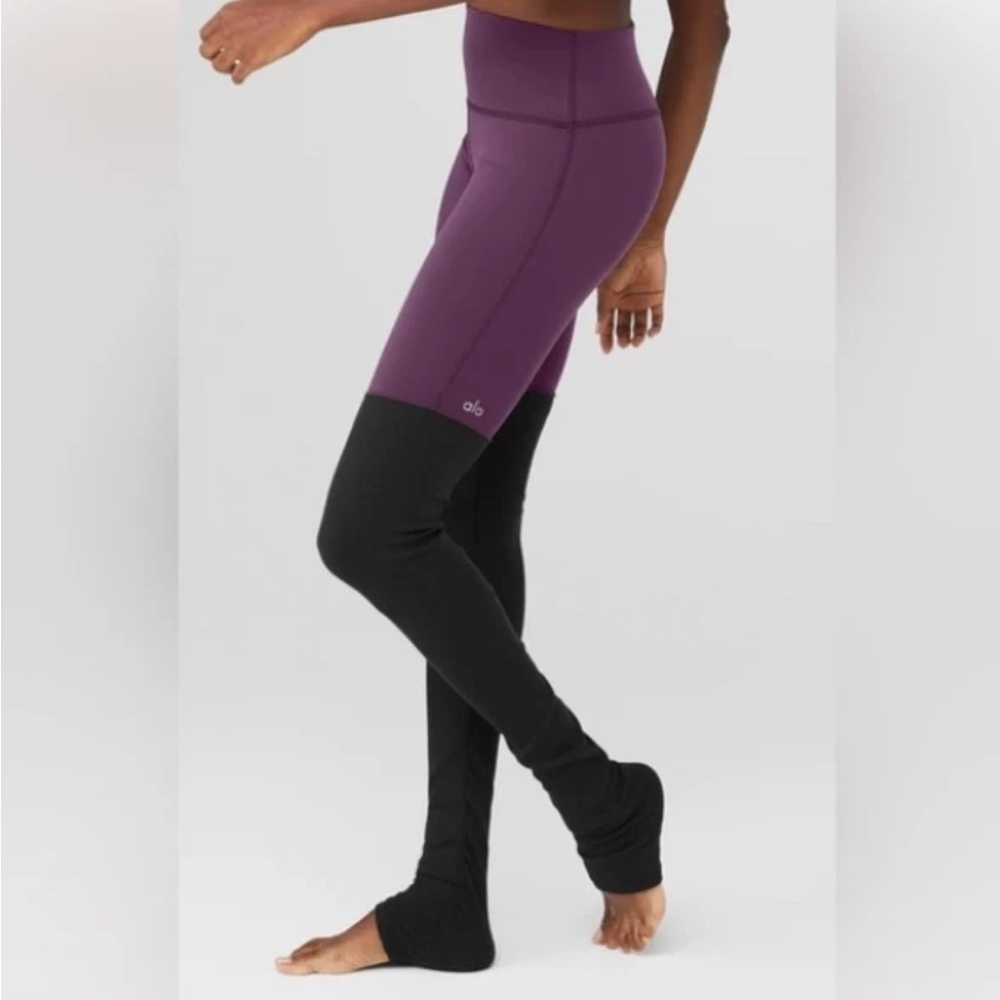 ALO Yoga Goddess Ribbed High Waisted Leggings Large, Grey/purple, GUC